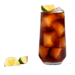 A glass of iced tea with lime and ice.